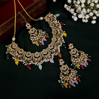 Mahal MOP Reverse AD Necklace Set - Multi