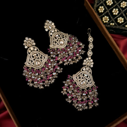Madiha Premium Reverse AD Necklace Set - Pink