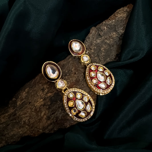 Kismat Kundan Earrings - Maroon
