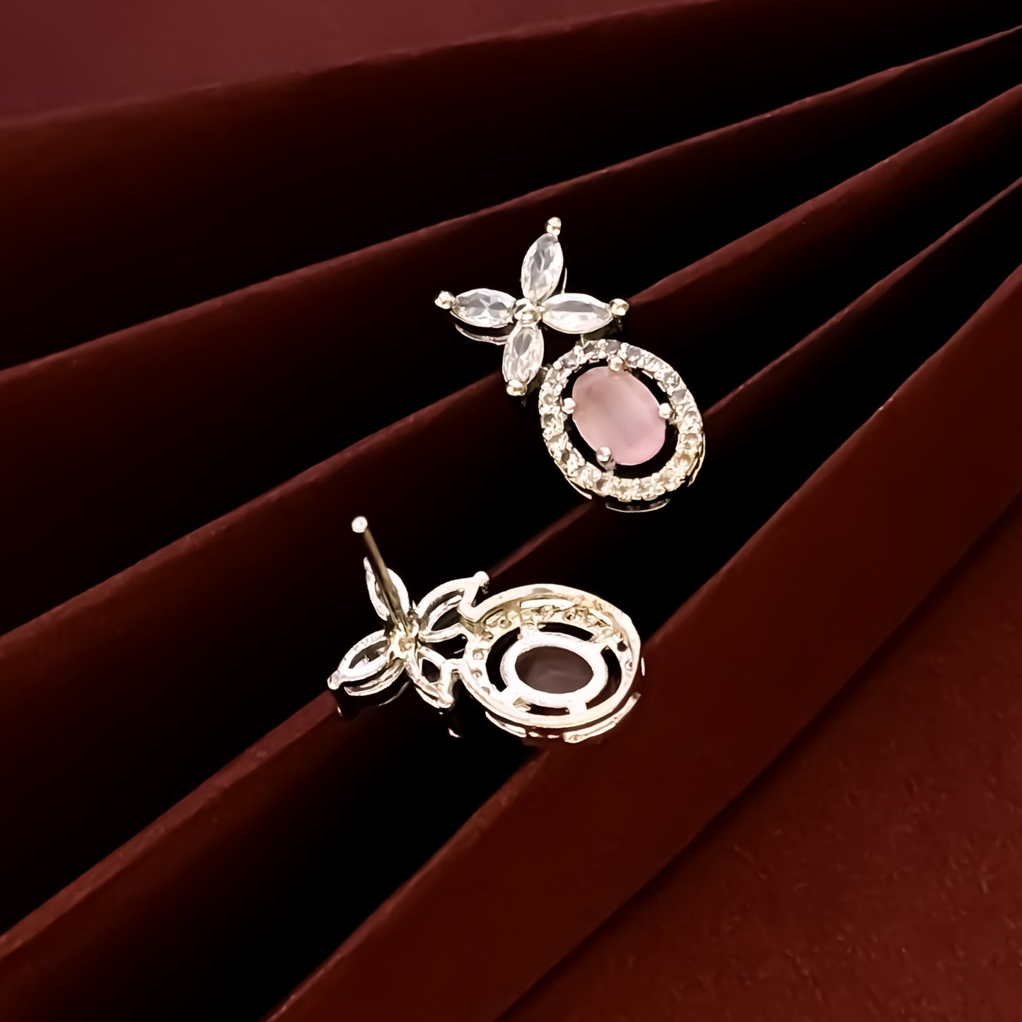 Grace American Diamond Silver Stud Earrings - Pastel Pink