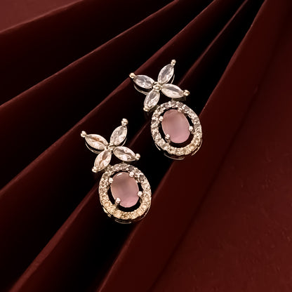 Grace American Diamond Silver Stud Earrings - Pastel Pink