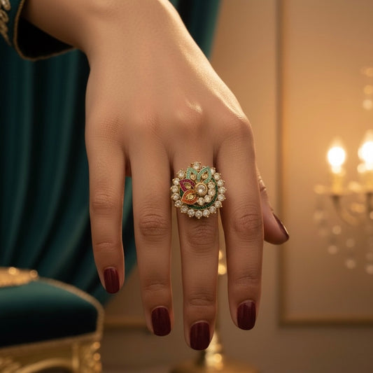 Aahira Jadau Adjustable Ring - Multi