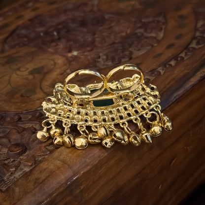 Zaina Premium Kashmiri Double Finger Adjustable Ring - Pink & Green
