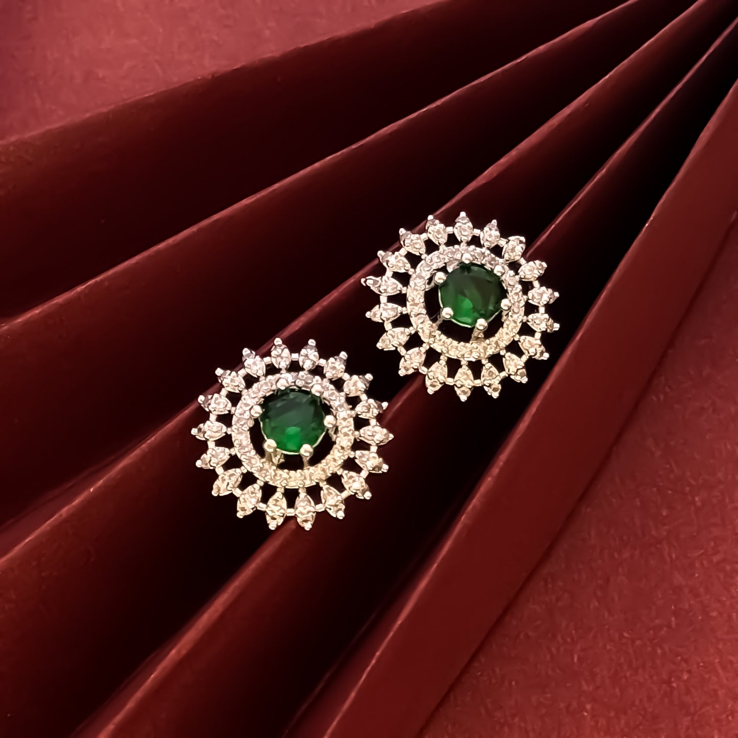 Julia American Diamond Stud Earrings - Emerald Green