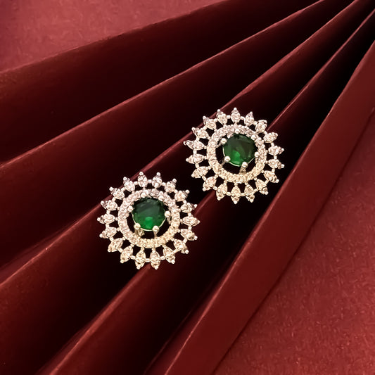 Julia American Diamond Stud Earrings - Emerald Green