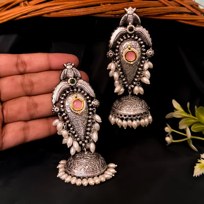 Vishakha Brass Jhumka Earrings - Pastel Pink