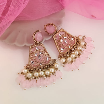 Sanskriti MOP Pearl Chandbali - Baby Pink