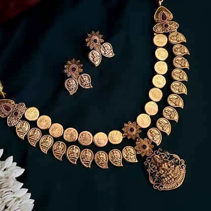 Kaya Coin Lakshmi Double Layer Temple Necklace Set