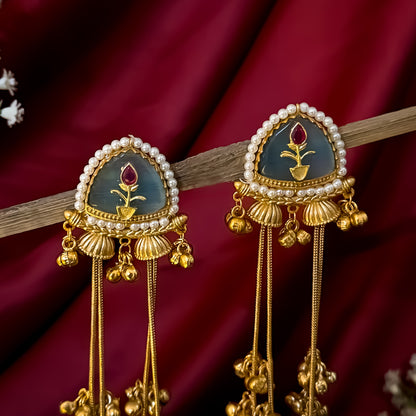 Vishakha MOP Kashmiri Brass Dejhoor Ghungroo Jhumka Earrings - Pastel Green