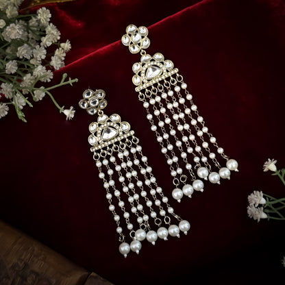 Nazar Kundan Dangler Earrings - Golden/Ivory