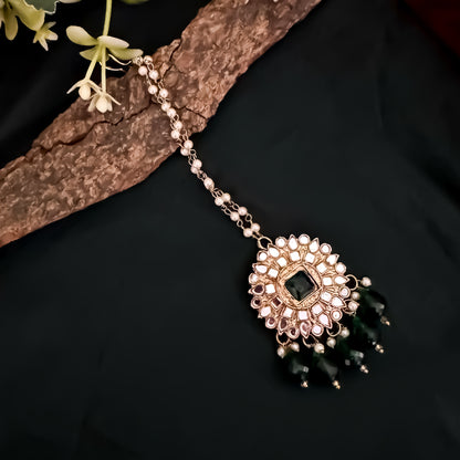 Masaba Mirror Jhumka Earrings with Sahara & Tika Set - Green