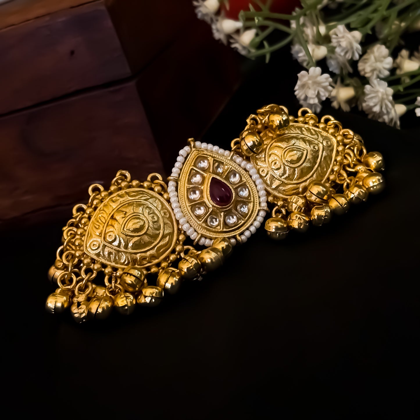 Kainaar Kashmiri Ghunghroo Adjustable Ring - Golden