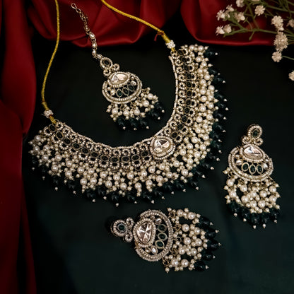 Lavya Pearl Premium Necklace Set - Green