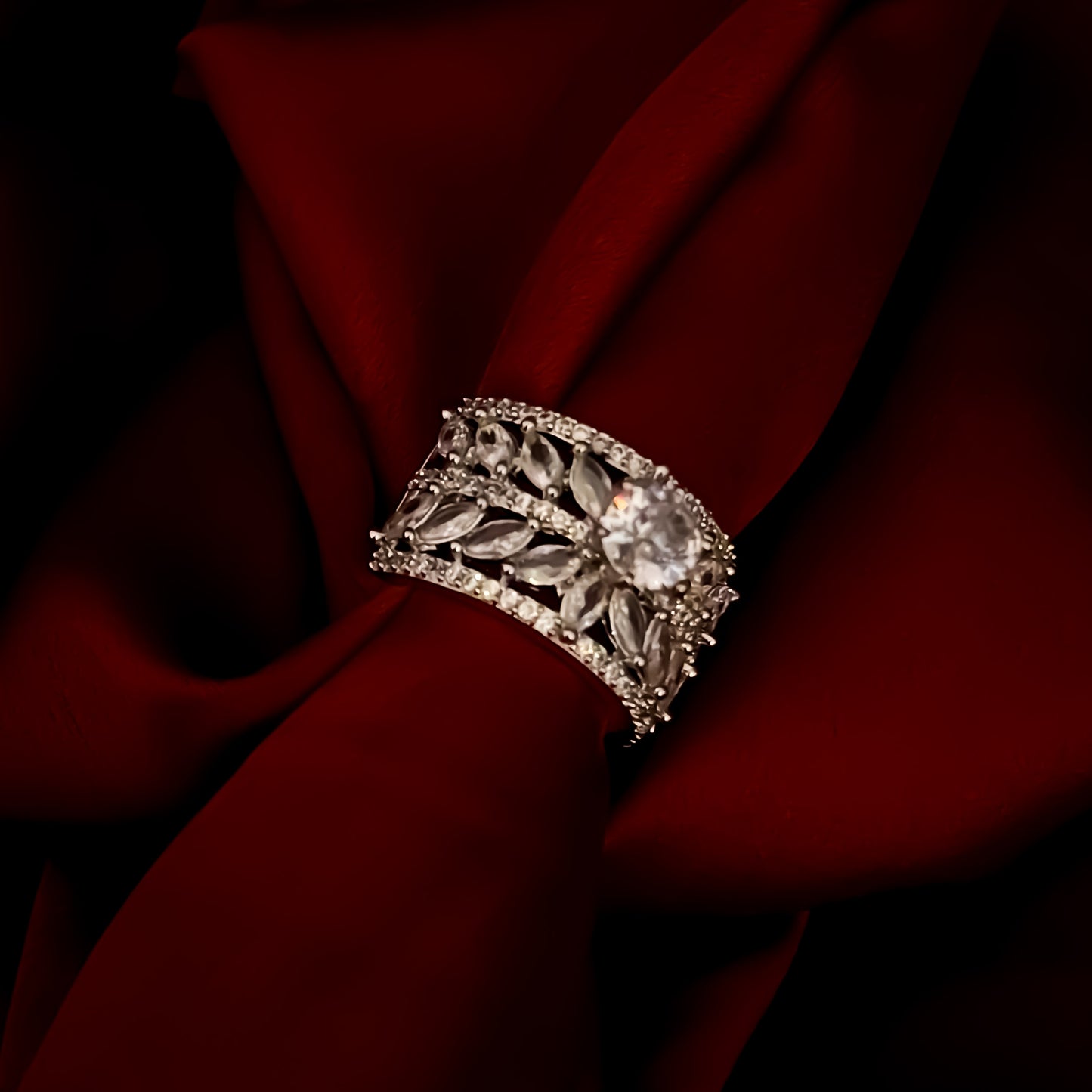 Siyasa American Diamond (AD) Silver Adjustable Ring