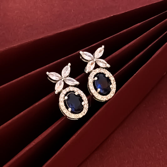 Grace American Diamond Stud Earrings - Royal Blue