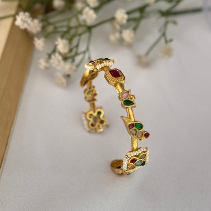 Amberin Jadau Peacock Bracelet/Kada - Multi