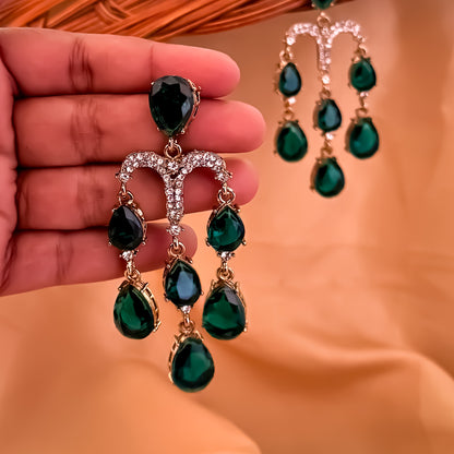 Sharon Chandelier Dangler Earrings - Green