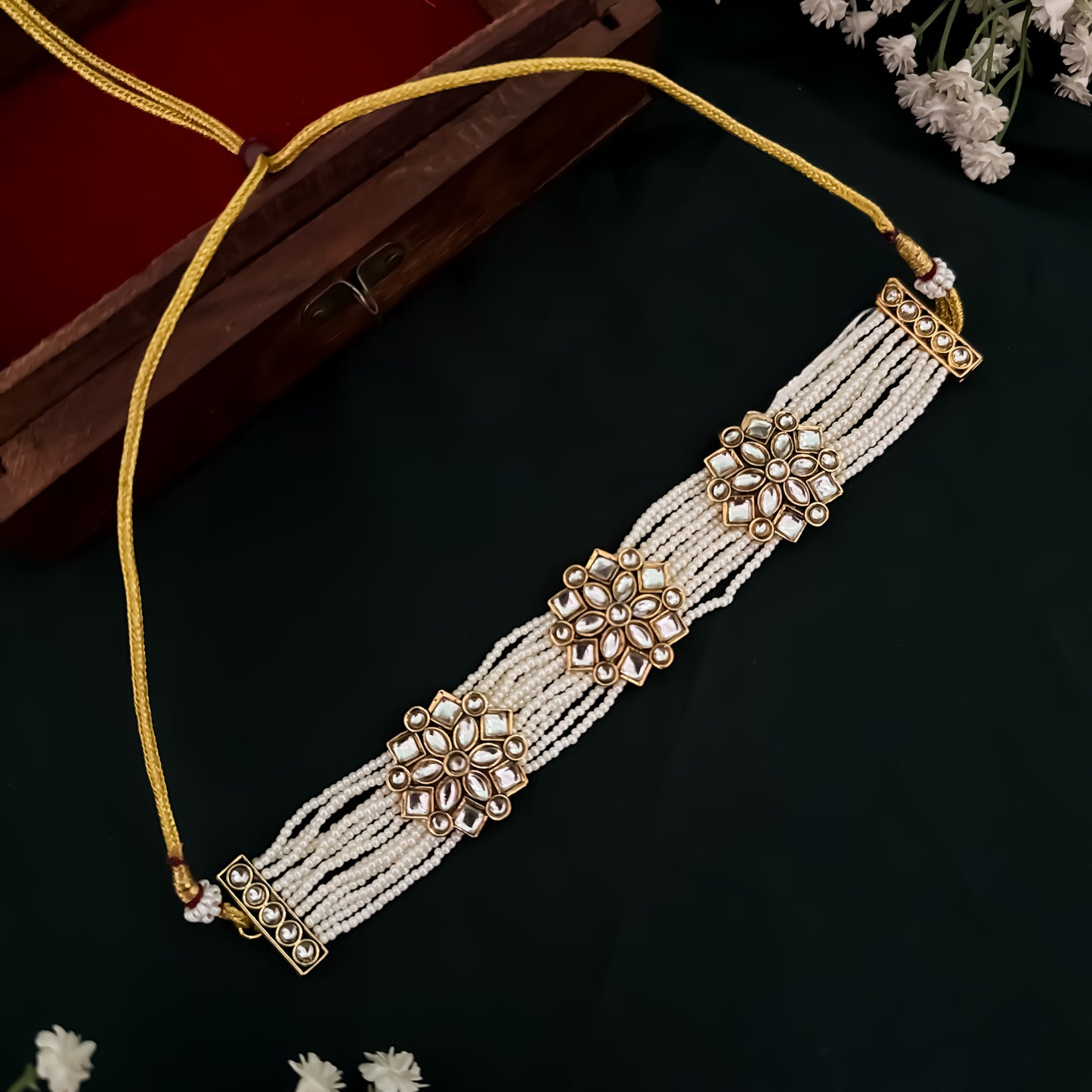 Diksha Kundan Choker Necklace Set - Golden