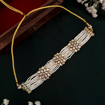 Diksha Kundan Choker Necklace Set - Golden