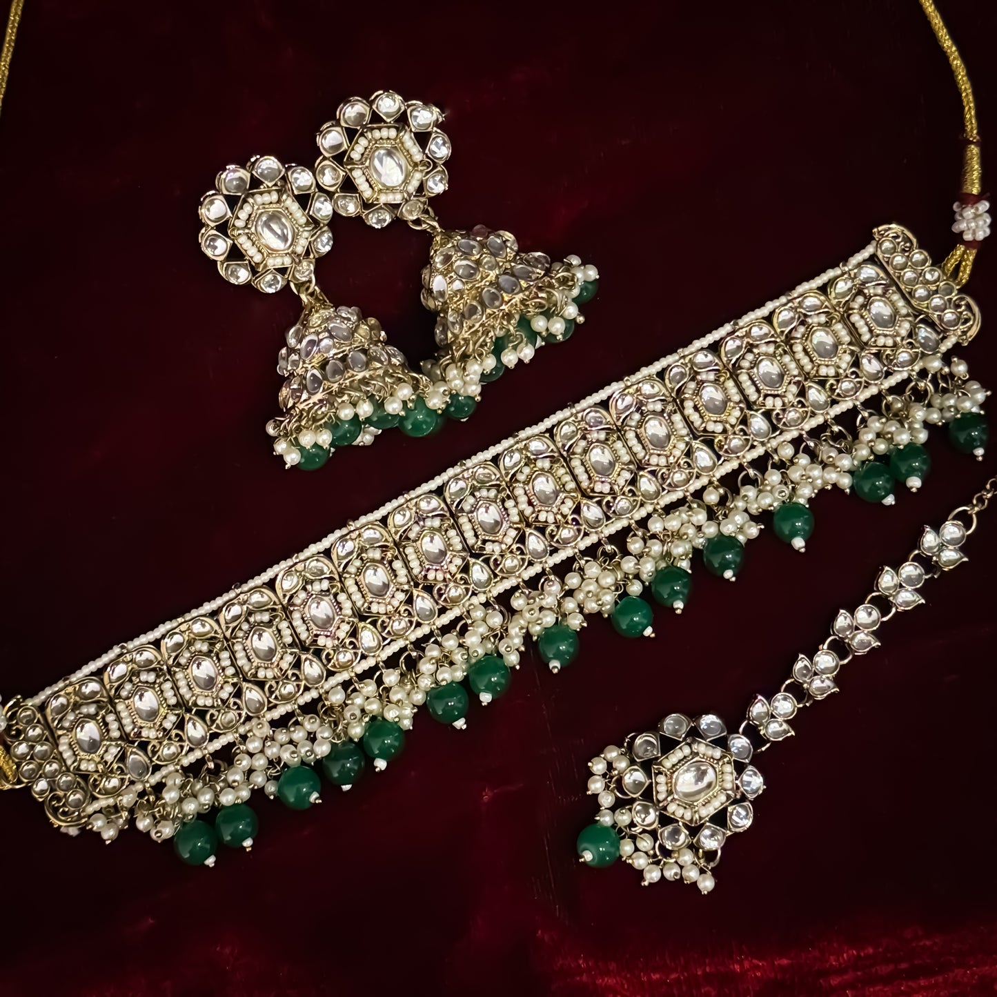Debina Kundan Necklace Set - Green