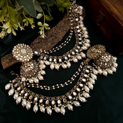 Masaba Mirror Jhumka Earrings with Sahara & Tika Set - Golden