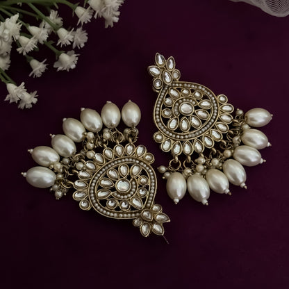 Sejal Pearl Chandbali Earrings - Golden