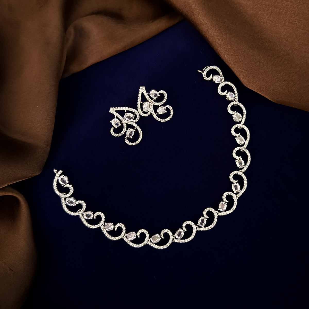 Crystal White Freya Sleek American Diamond Necklace Set