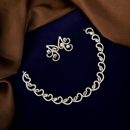 Crystal White Freya Sleek American Diamond Necklace Set