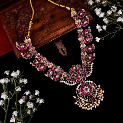 Pink & Green Vriti Temple Necklace Set