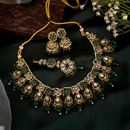 Etika Premium Kundan Necklace Set - Green