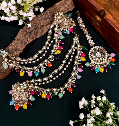 Mehek Mirror Jhumka Earrings with Sahara & Teeka- Multi