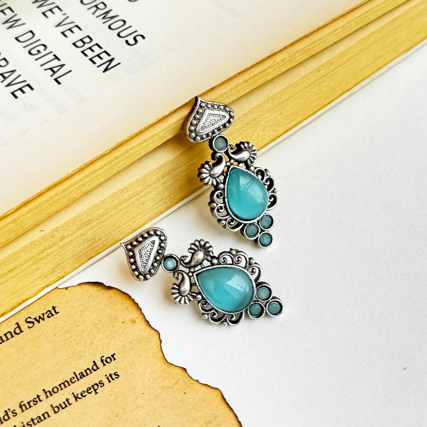 Gazal SLA Brass Earrings - Firoza/Turquoise