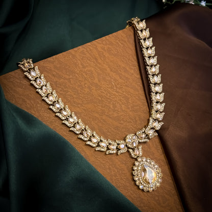 Champagne Gold Shazia Designer Zircone Kundan Necklace Set