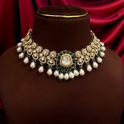 Tanishka Polki Premium Necklace Set - Green