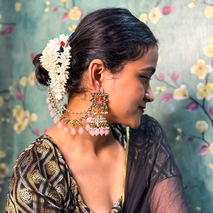 Manavi Mirror Jhumka with Teeka & Sahara- Baby Pink