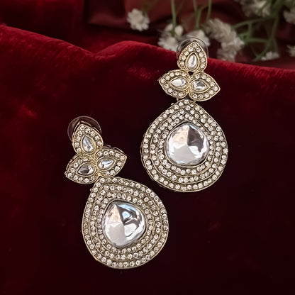 Rashmika Triple Layer Designer Zircon Polki Look Alike Necklace Set - Golden