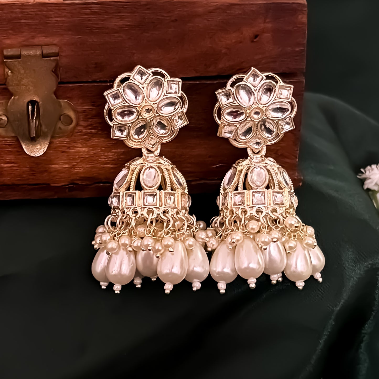 Aashika Pearl Jhumka Earrings- Golden