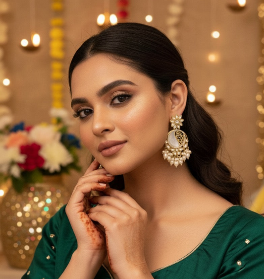 Ishika Premium Cutwork MOP Premium Chandbali Earrings - Golden