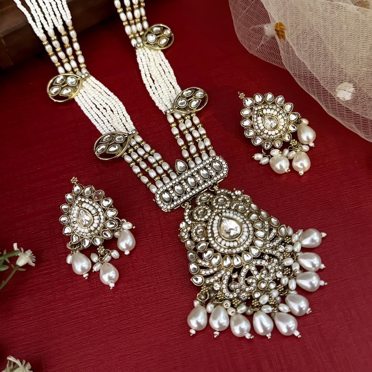 Golden Saisha Royal Kundan Rani Haar Long Necklace Set