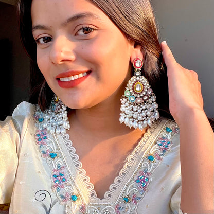 Zahira Jadau Chandbali Earrings- Multi
