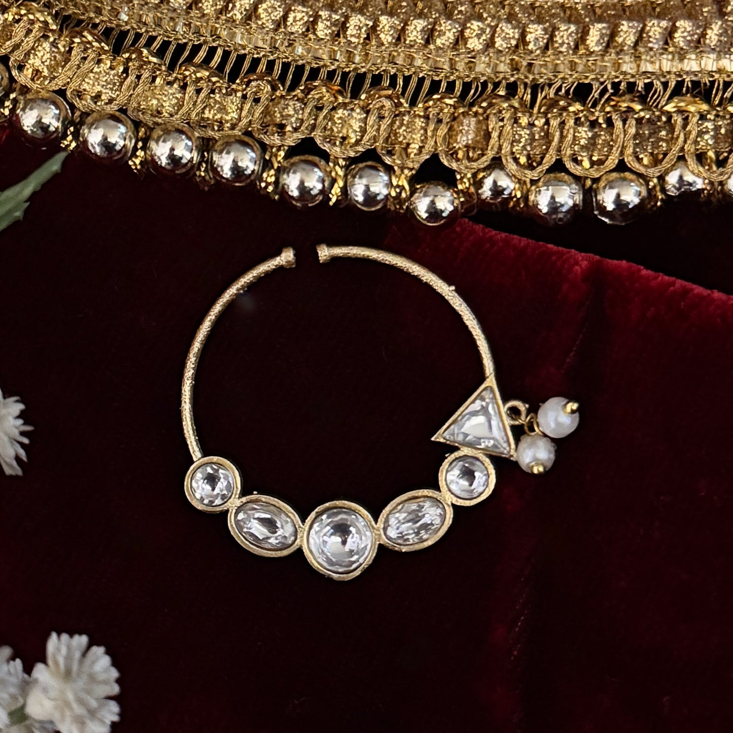 Shreya Kundan Nose Clip/Nath - Golden