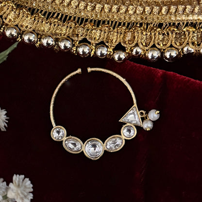 Shreya Kundan Nose Clip/Nath - Golden