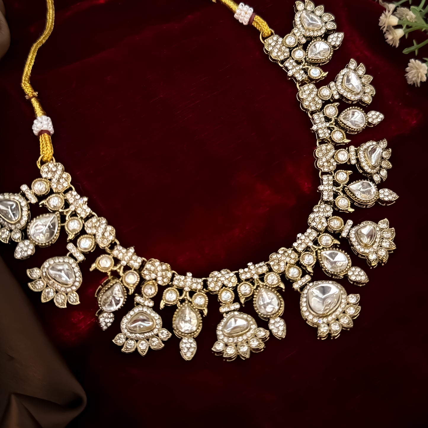 Jehana Premium Polki Lookalike Necklace Set - Golden