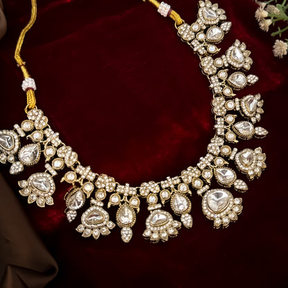 Jehana Premium Polki Lookalike Necklace Set - Golden