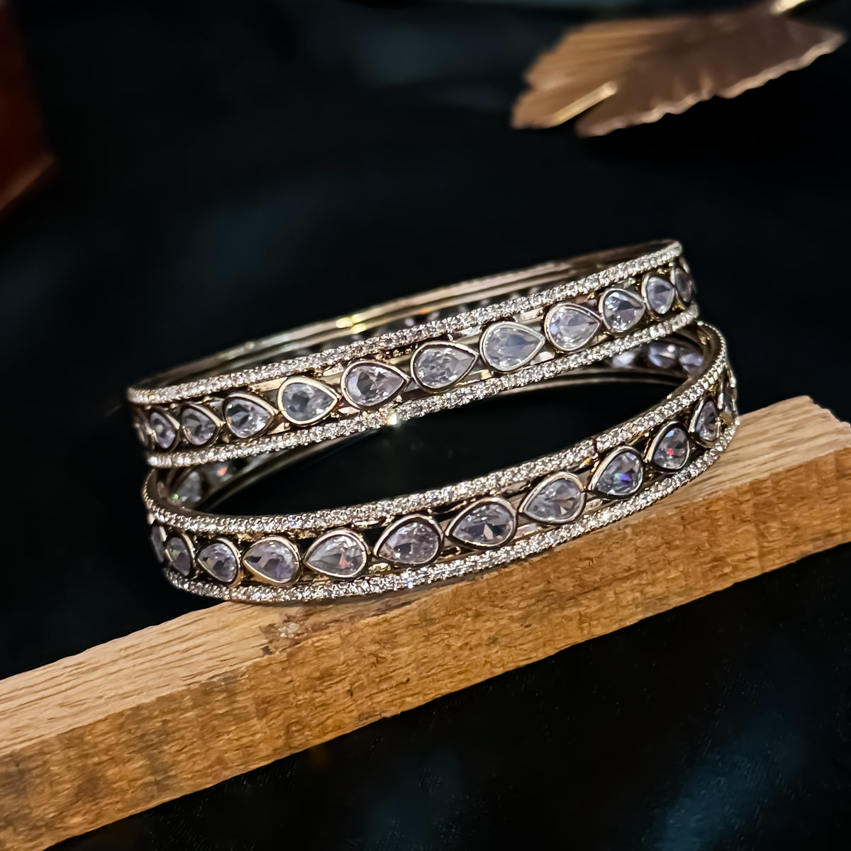 Ashna Premium AD Polki Bangles Golden (Set of 2)
