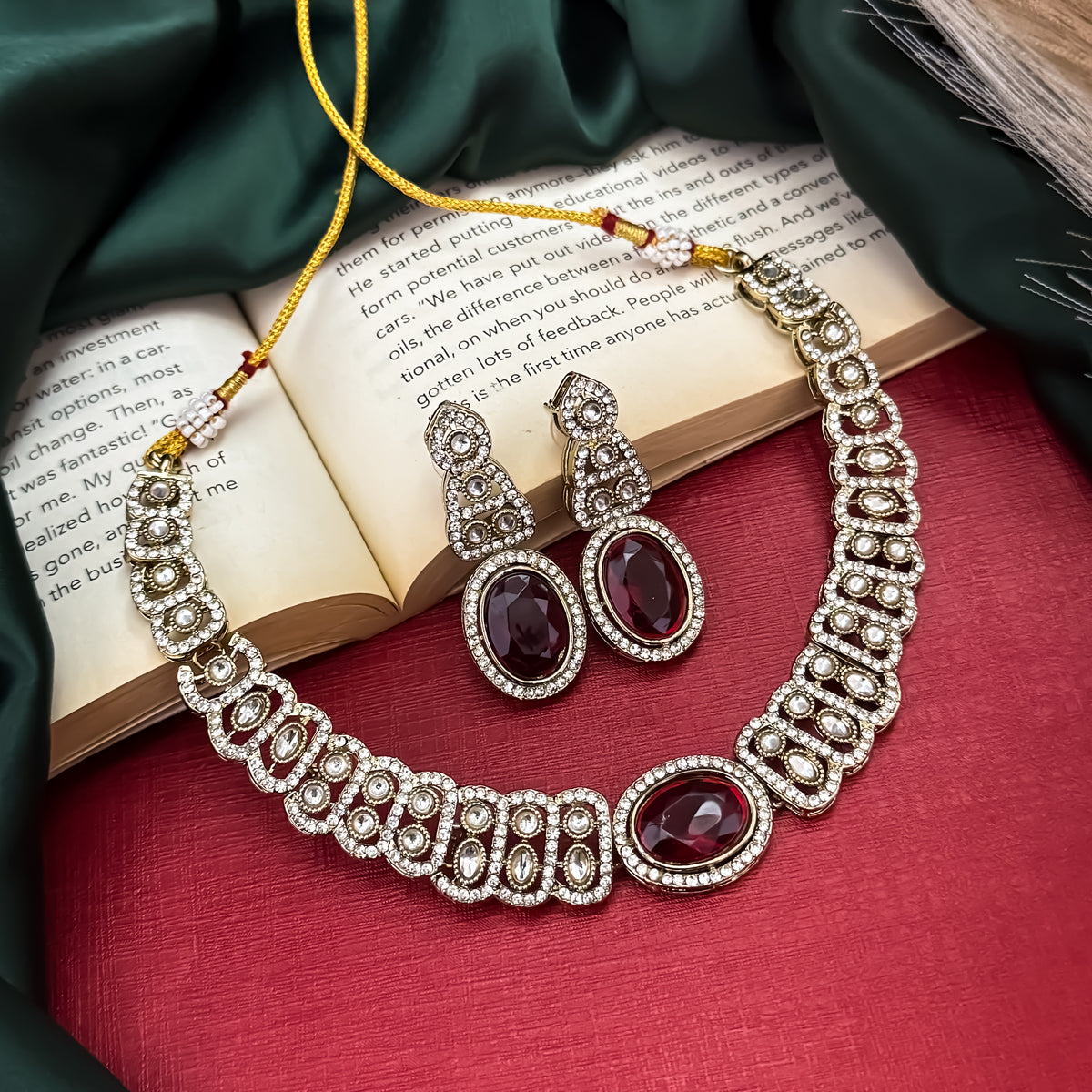 Maroon Angel Wings Designer Zircone Necklace Set