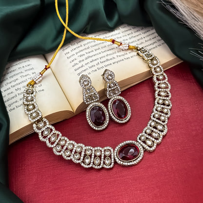 Maroon Angel Wings Designer Zircone Necklace Set