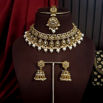 Etika Premium Kundan Necklace Set - Golden