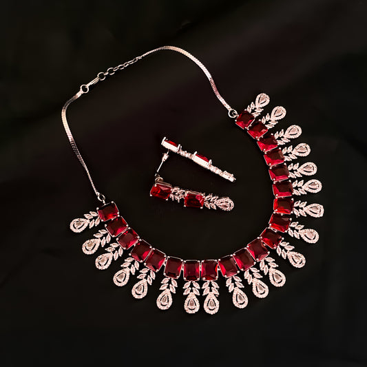 Sophine American Diamond Necklace Set - Maroon