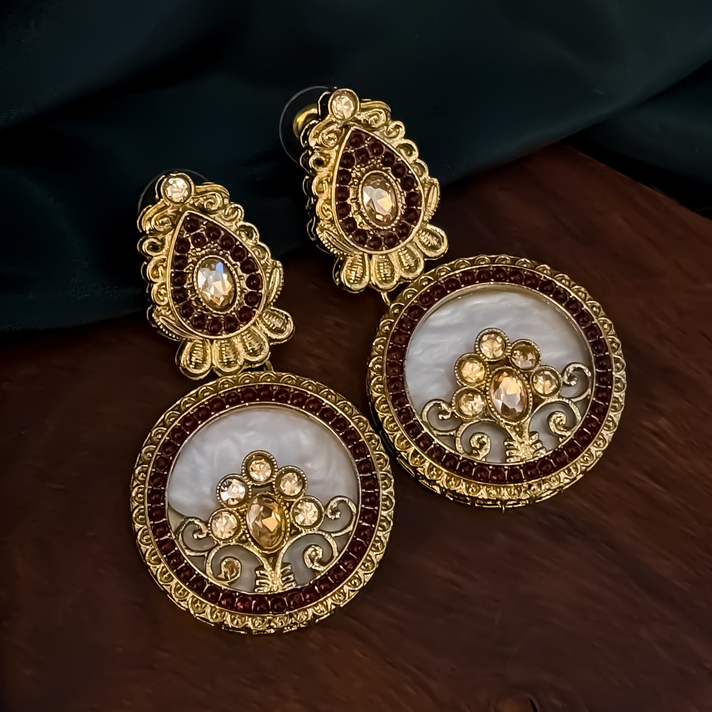 Itika Jadau MOP Chandbali Earrings - Maroon